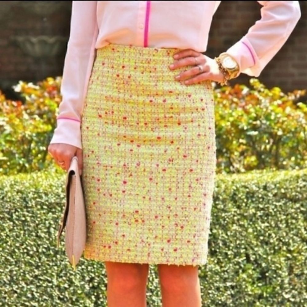 J Crew Neon Tweed Boucle Pencil Skirt NWT